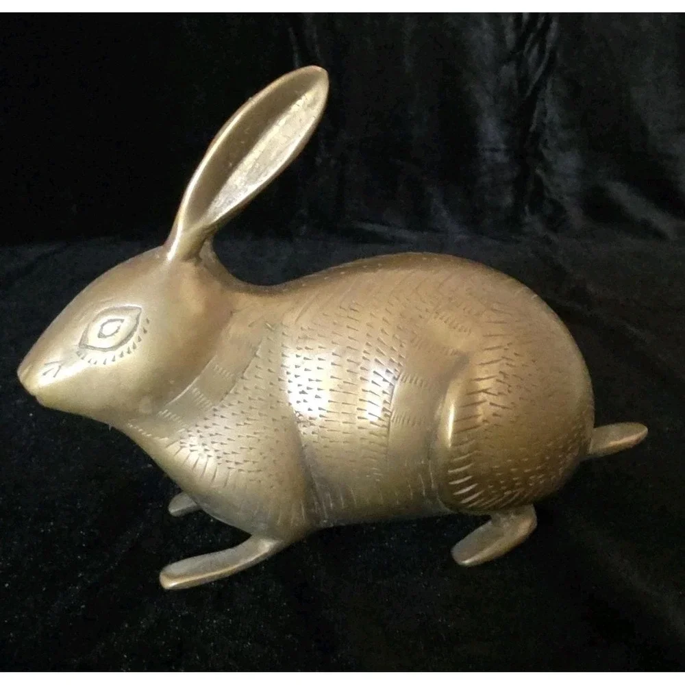 Vintage Vaishali Brass Bunny Etched Rabbit Figurine Paperweight. India